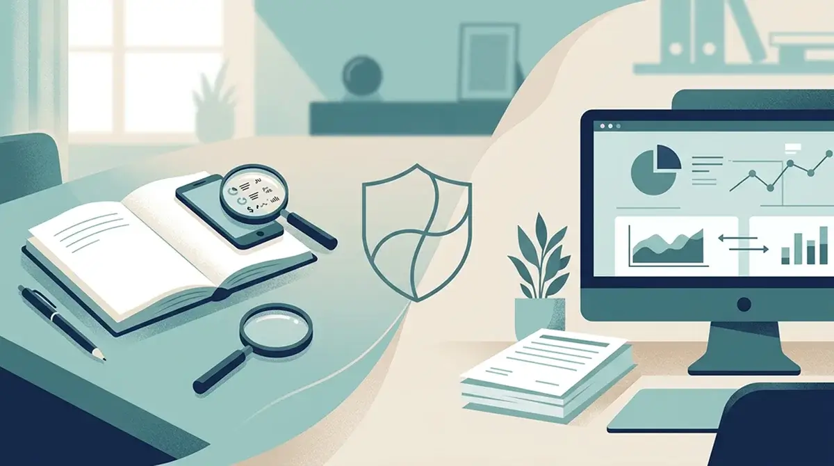 Calm desk scene showing a boundary line between online gambling checks and support tools