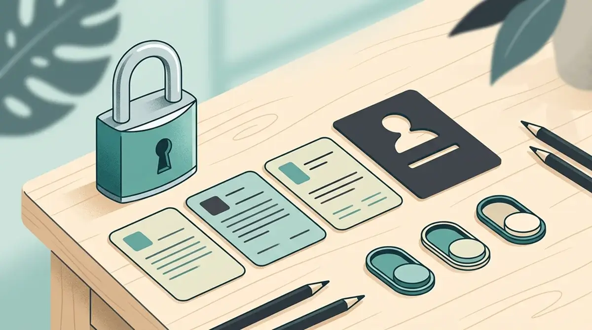 Lock and personal data cards arranged for a privacy checklist